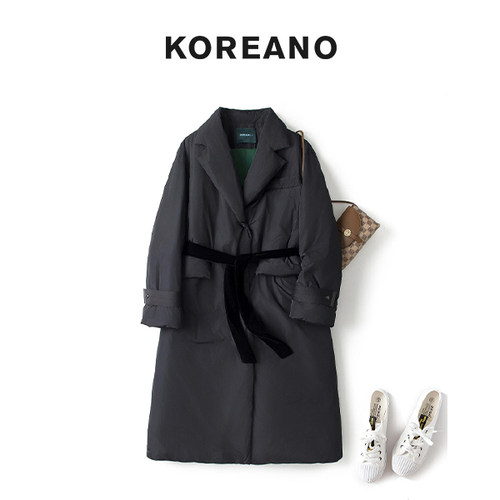 【KOREANO】冬季赭石黑宽松大H型长款羽绒服：  YC4500(EUN)