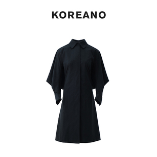 设计师款 春秋炭黑色蝙蝠袖 长风衣 JUN FW45371 KOREANO