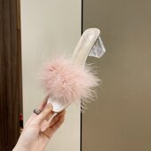 一字拖晨袍新娘婚纱鞋 毛毛拖鞋 凉拖鞋 仙女风水晶高跟鞋 女夏季 新款