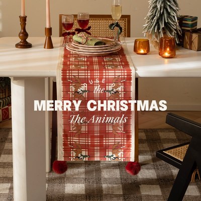 优选圣诞桌旗长条圣诞节日氛围感装饰红色喜庆复古桌布电视柜斗柜