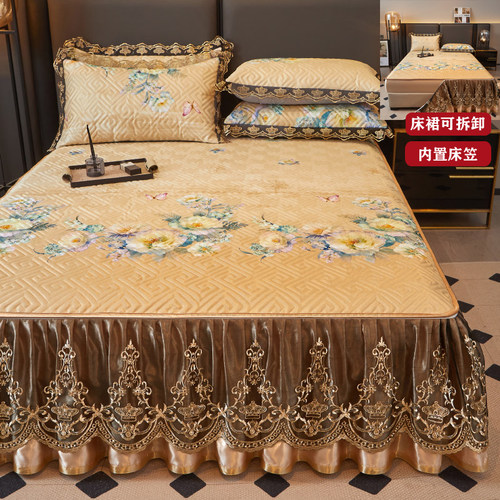 优选夏季冰丝席三件套床笠式床裙二合一可拆卸可机洗防滑全包空调