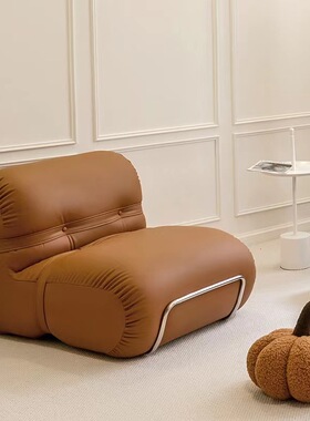 北欧单椅沙发客厅单人椅意式轻奢极简设计师休闲椅橙色皮质沙发椅