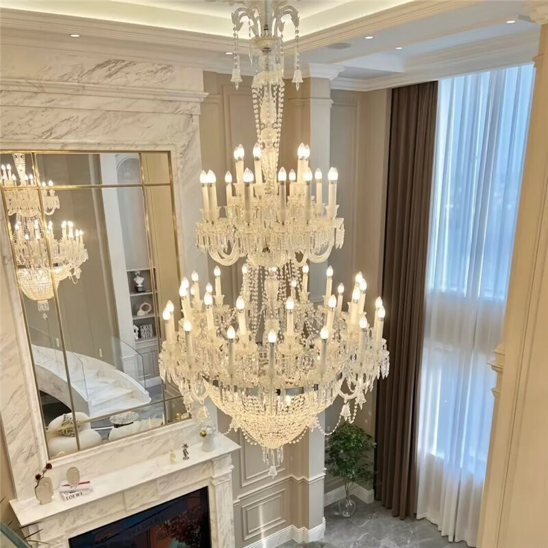 欧式复式楼水晶大吊灯挑空别墅客厅楼梯灯酒店大堂婚礼宴会厅灯饰