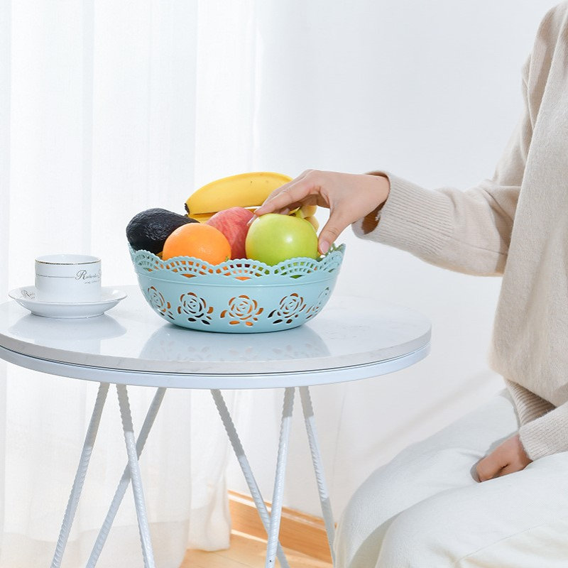 创意镂空玫瑰花型果篮塑料 大容量果盘 水果沥水篮果蔬篮