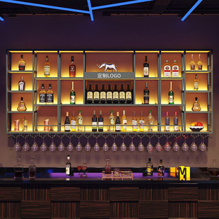 吧台酒吧陈列架悬挂式酒架铁艺壁挂装饰吊杯架墙上置物架餐厅