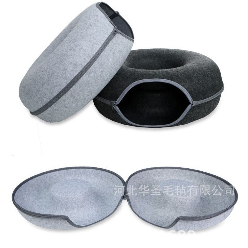 彩色甜甜圈猫窝夏季圆形羊毛毛毡宠物窝猫隧道窝毛毡猫窝有BSCI