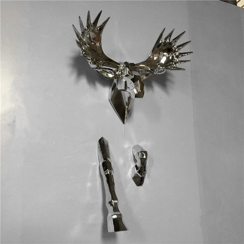 酒吧会所玄关过道墙面背景装饰驼鹿头壁挂饰3D模型艺术品轻奢风