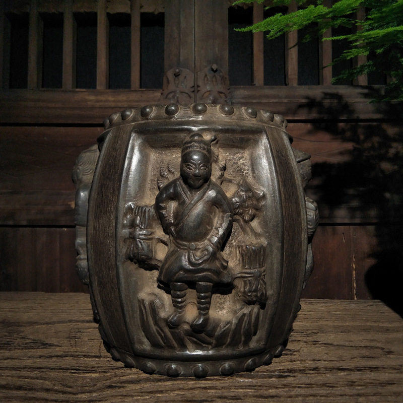 厂家批发仿古石雕山西青石渔樵耕读石墩民俗怀旧中式复古陈设摆件