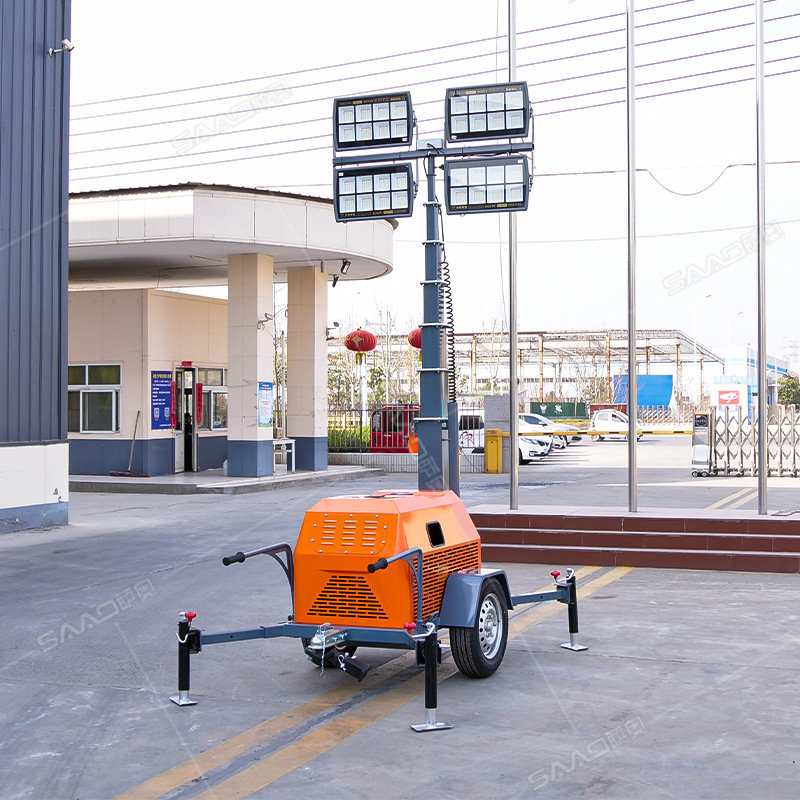 工地移动照明灯车应急抢修施工灯汽油发电机照明灯自动升降照明车