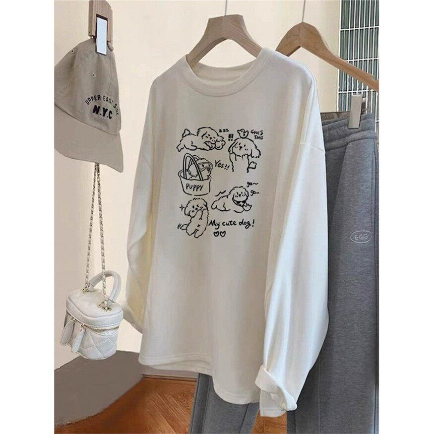 大码宽松显瘦遮肚子长袖t恤女2设计感小众胖mm内搭打底衫遮肚上衣