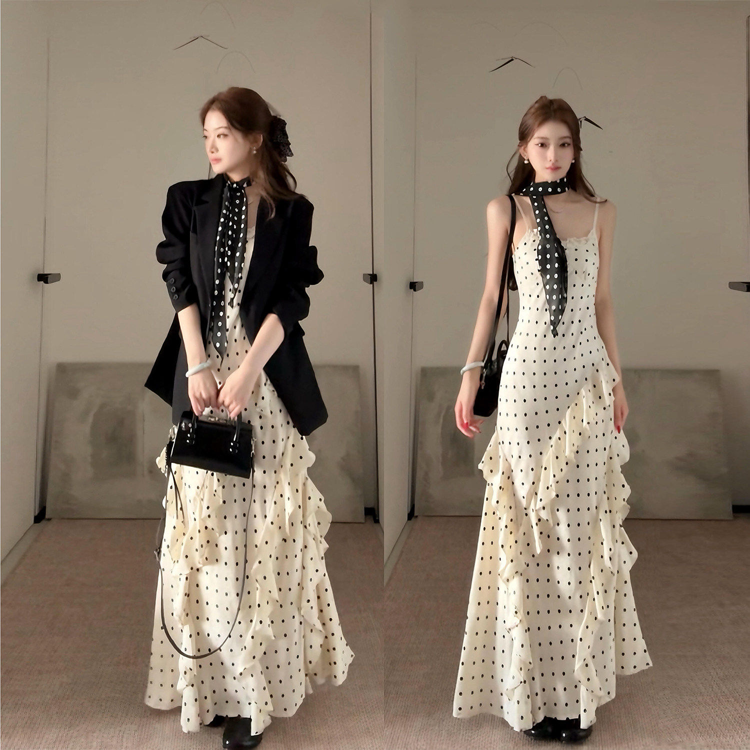 巨好看的早春套装女高级感春季西装吊带连衣裙气质ootd穿搭一整套