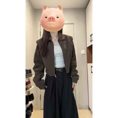 早秋外套女2025新款棕色短款夹克上衣初秋美拉德穿搭慵懒风棒球服