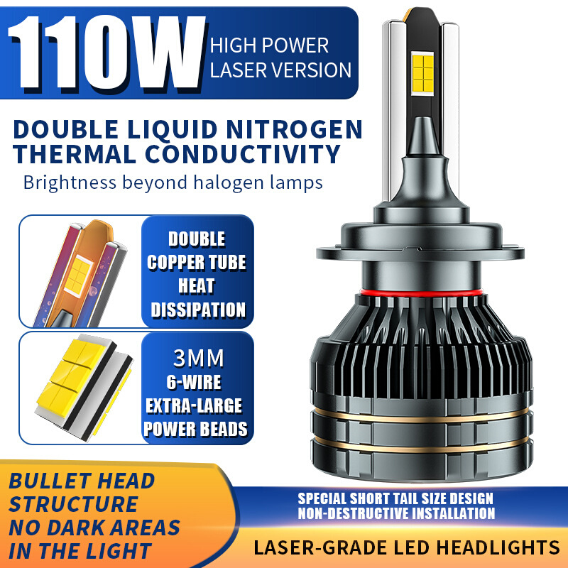 2023新品厂家直销超高亮双铜管110W LED汽车前大灯H4远近光一体改