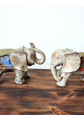 厂家批发陶瓷窑变釉小象工艺品 家居小象工艺品摆件 树叶象9972