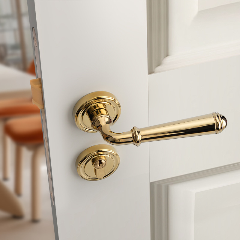 工厂货源法式复古金色纯铜卧室门锁轻奢静音室内木门锁对开门把手