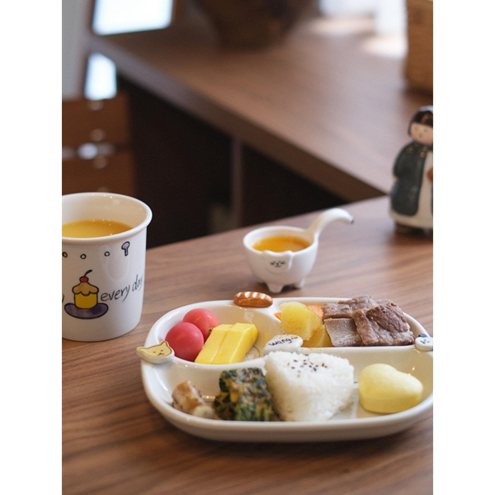 他山集.包邮可爱浮雕陶瓷家用早餐分隔盘 手握咖啡杯 牛奶果汁杯