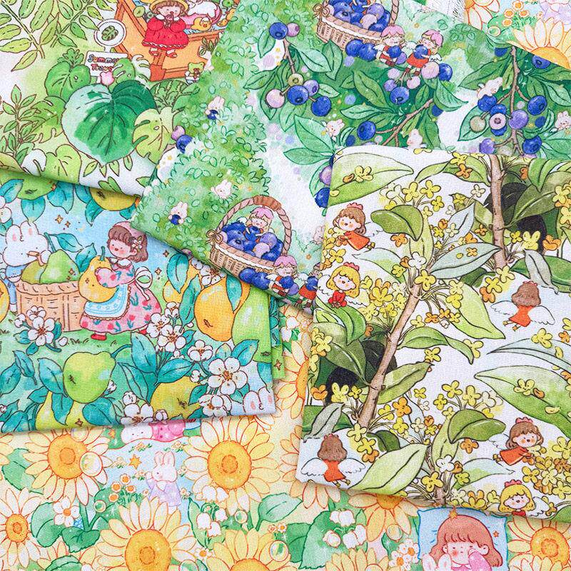 卡通插画治愈系印花布桌布布艺加密棉麻布料装饰餐桌布长方形餐布