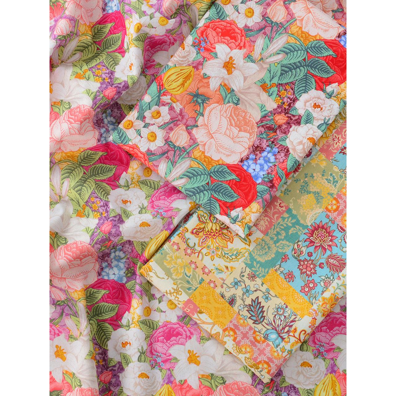 小清新花朵40支府绸纯棉布料连衣裙年服服装面料手工diy鲜花吉祥