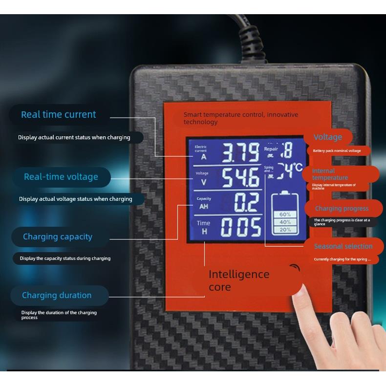 石墨烯铅酸48v60v72v智能液晶检测大功率脉冲电三轮电动车充电器