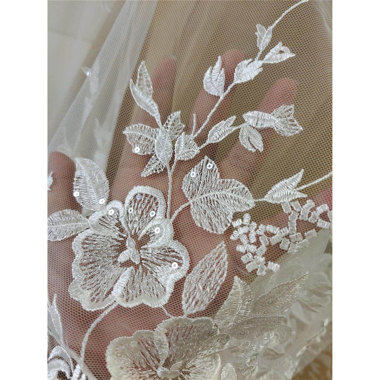 蕾丝布面料婚纱礼服装窗帘桌布旗袍白色手工DIY辅料头纱花朵边