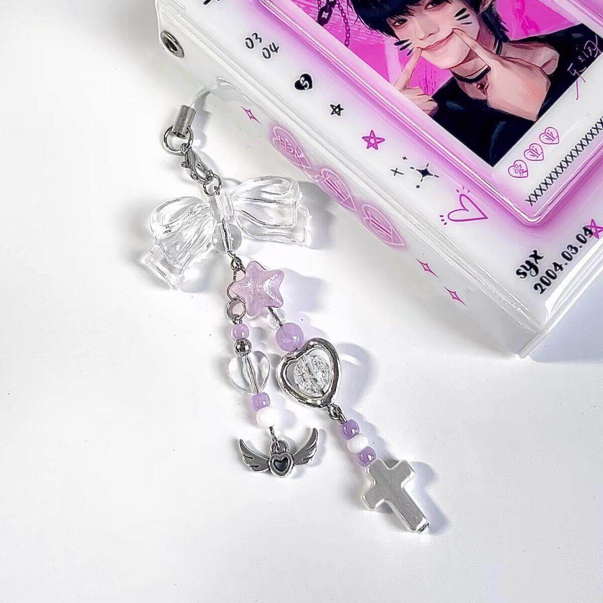 【紫色未眠】手工串珠ins甜美少女心咕本挂链卡册包包挂件手机链