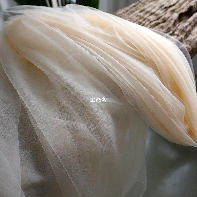 3米宽香槟色白色透明加密垂感软网婚庆纱幔场景布置头纱面料布料