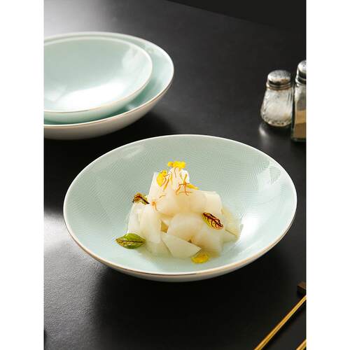 金边精致凉菜碗星级冷菜碗新中式陶瓷深盘明月沙拉碗酒店会所餐厅