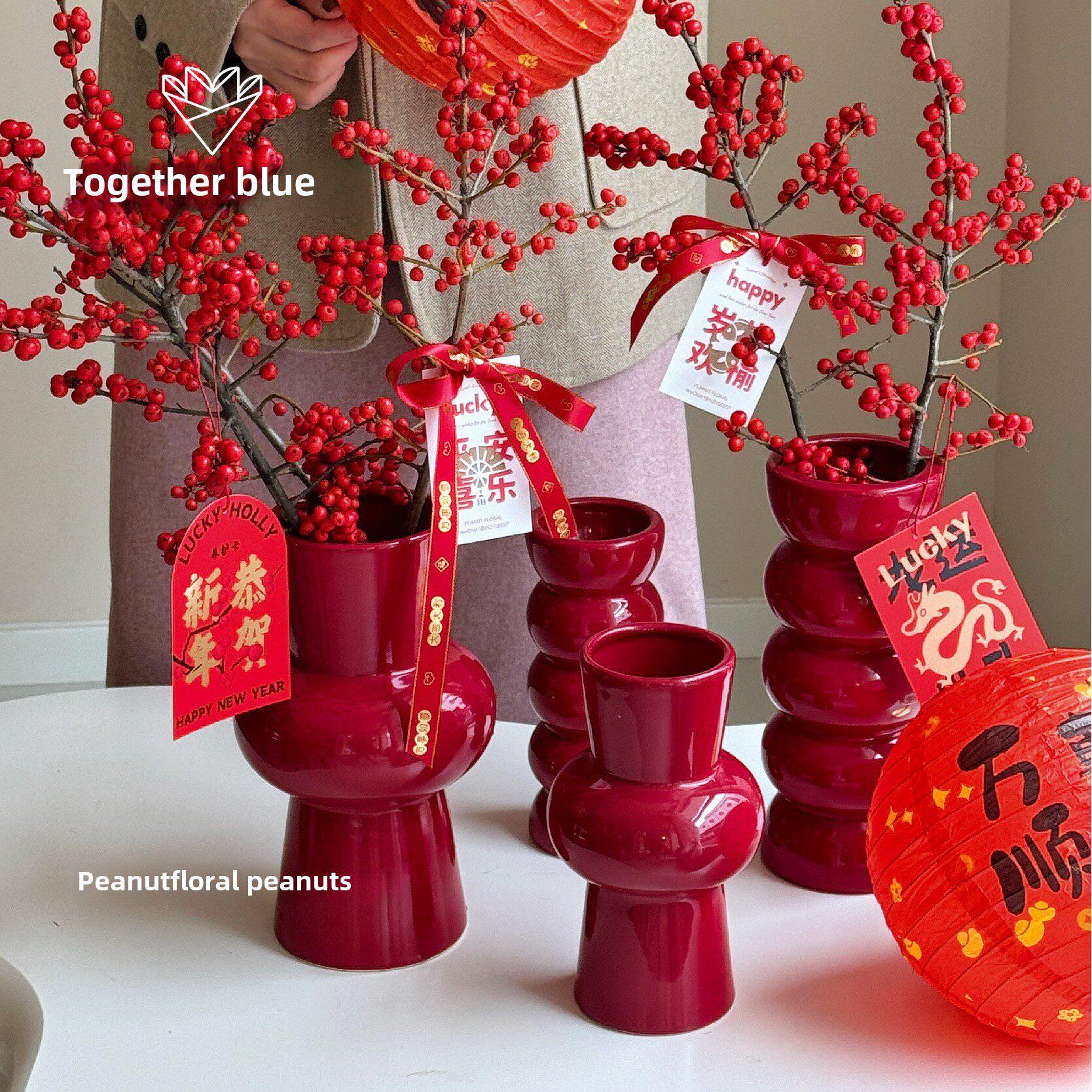 【2025新年】苁丛 红色系中古花瓶 包豪斯风花器摆件