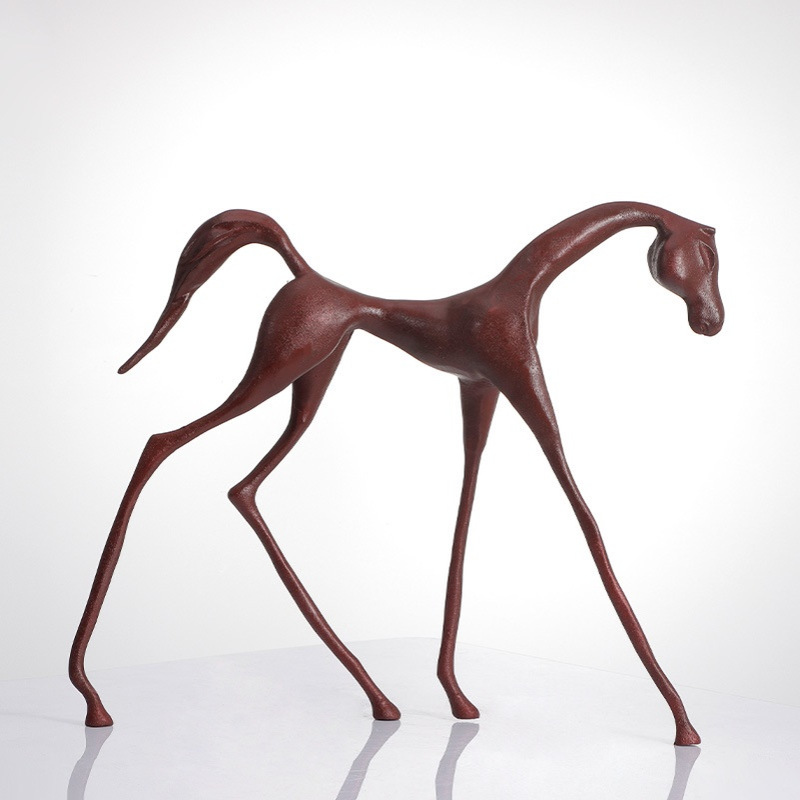 新中式动物马摆件红色高脚瘦马装饰摆件样板房桌面书柜装饰品