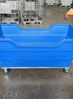 全新料布草车干湿洗PE蓝黄红色运输衣物四轮静音500L滚塑异形