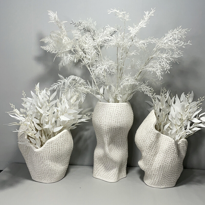 现代简约异形白色花瓶摆件家居客厅插花干花器酒店餐桌电视柜装饰