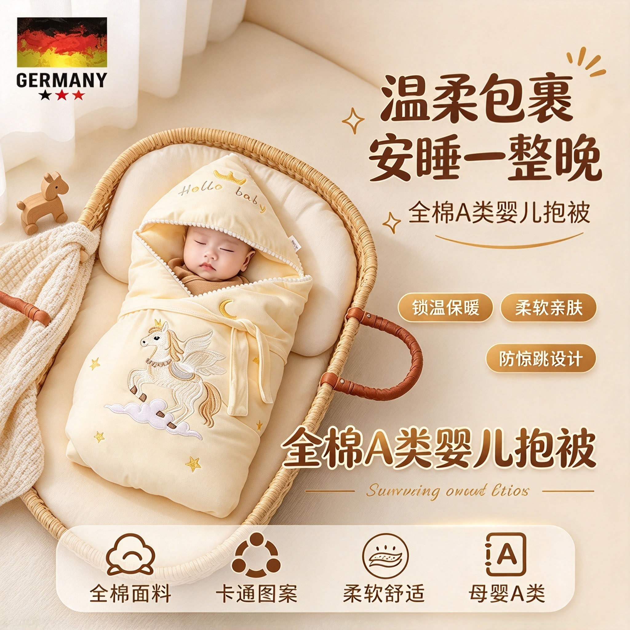 德国母婴A类秋冬防惊跳婴儿抱被