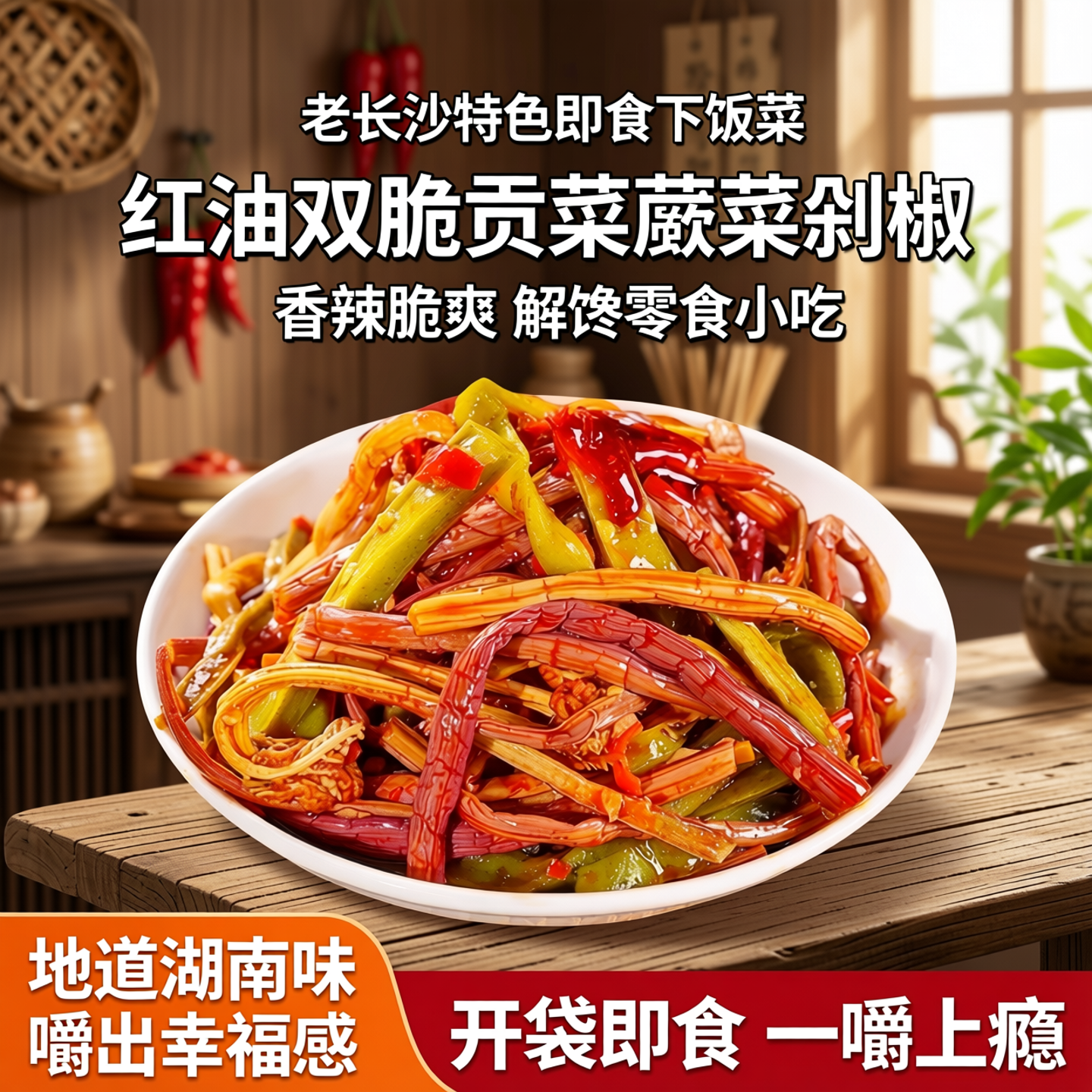 红油双脆贡菜蕨菜剁椒老长沙特色即食下饭菜香辣脆爽解馋零食小吃