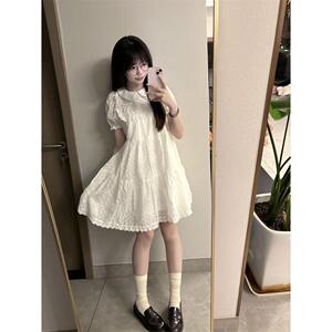 8日系学院风绣花娃娃领连衣裙女甜美小个子宽松显瘦泡泡袖短裙8
