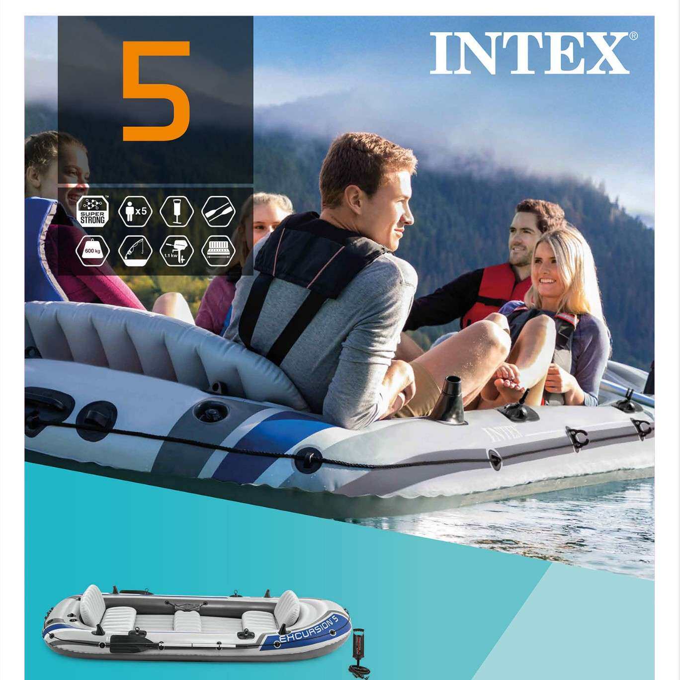 INTEX 68324/68325 漂流者四人五人船组 耐磨充气船 皮划艇 漂流