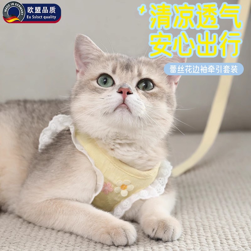 猫咪牵引绳防挣脱外出溜猫背心式胸背带小型犬狗狗防跑遛猫绳