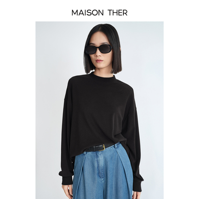 MAISON THER经典单品半高领百搭长袖T恤短绒纯色打底衫内搭长T恤