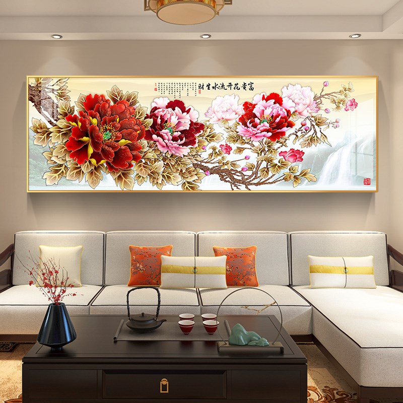 网红客厅装饰画花富贵牡丹现代轻奢沙开发背万景挂画床头壁画家和图片