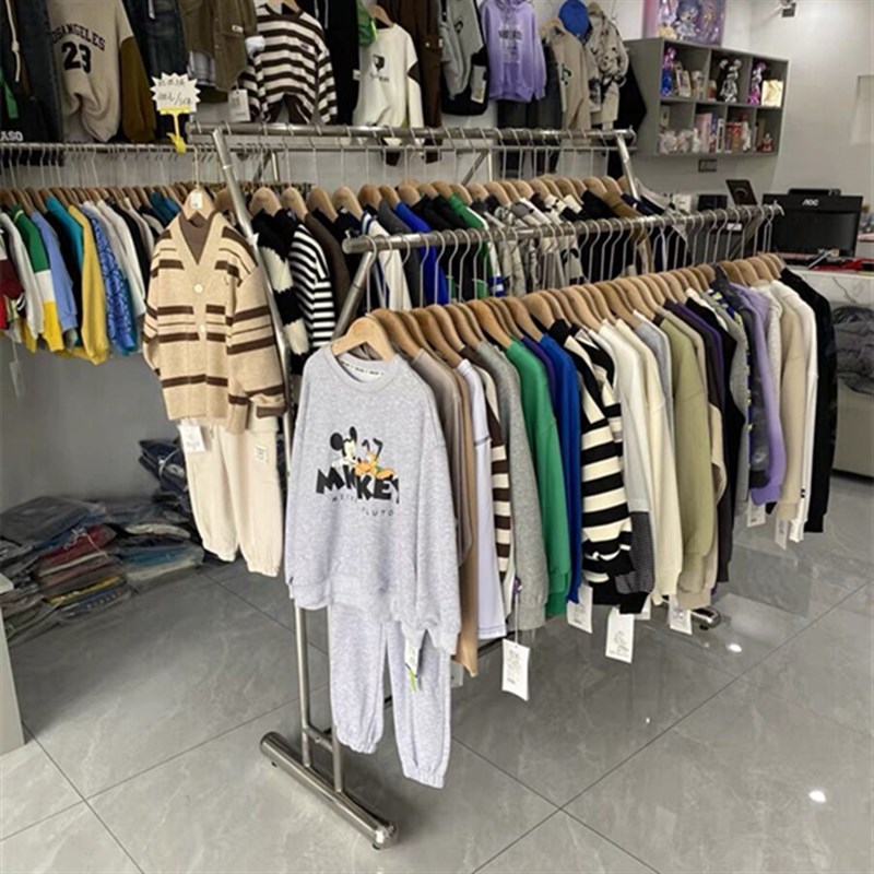 服装店中岛架双排高低挂衣架不锈钢拉丝陈列道具男女装落地式货架
