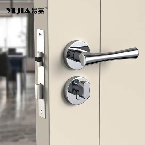 法式镀铬亮银色卧室门锁室内房门实木门把手通用型磁吸静音锁具