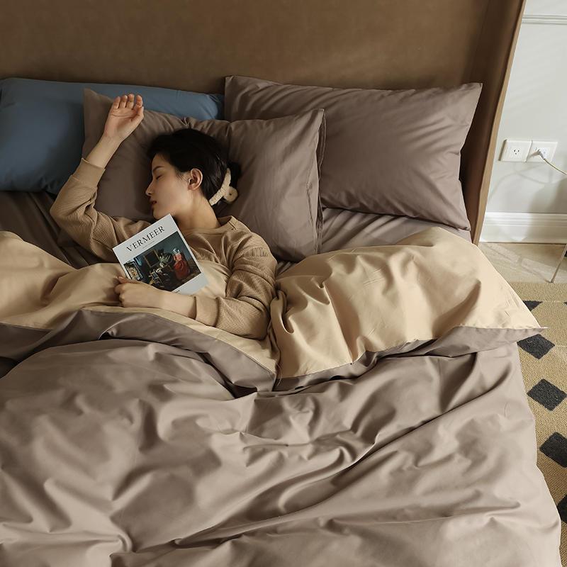100支纯棉贡缎磨毛单品被套秋冬季全棉床单床笠简约纯色床上用品