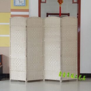 折叠草编屏风隔断时尚 酒店中式 折屏客厅卧室餐厅移动屏风简易玄关