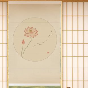 饰帘 荷花折叠罗马帘卷帘窗帘客厅餐厅卧室茶室遮光遮阳屏风隔断装