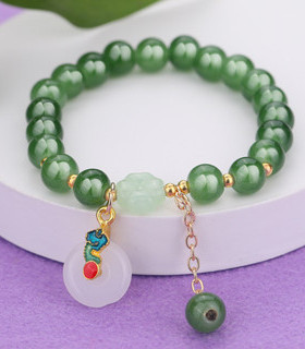 Bracelet中式清新绿四叶草手链仿东陵玉女闺蜜小众感手串直播饰品