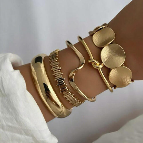 Women Bracelet Sets欧美复古链条手链 时尚混搭开口手镯手饰叠戴