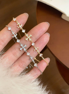 Bracelet Gift个性冷淡风十字架女手链轻奢小众精致感银手饰配饰