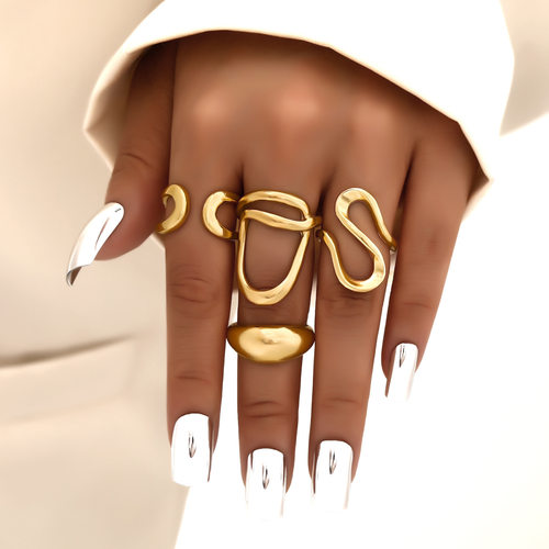 Women Ring Sets欧美不规则金色关节戒指4件套装个性夸张几何指环