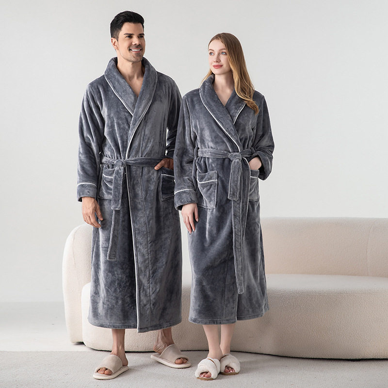 Bathrobe法兰绒情侣浴袍加绒睡袍女加长款浴袍大码情侣睡衣家居服