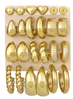 Women Earring Sets耳环套装欧美ins风金属几何麻花耳环组合耳饰