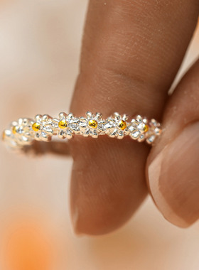 欧美小雏菊双色戒指创意简约花朵戒指开口指环女Ring Jewelry Set